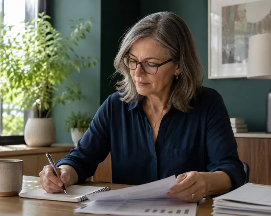 Desk with receipts and a laptop during a bookkeeping cleanup